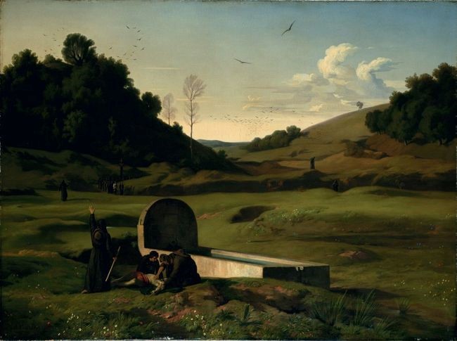 Tableau de Paul Flandrin intitulé Les Pénitents de la mort dans la campagne de Rome. Daté de 1840