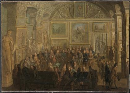 Jean-Baptiste Martin, An Ordinary Assembly of the Royal Academy of Painting and Sculpture in the Louvre, 1712-21, Paris, Musée du Louvre (RF 1998 36)