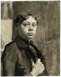 Käthe Kollwitz, Autoportrait, 1889, plume et encre de Chine, pinceau sur sépia sur carton à dessin, NT 12 © Käthe Kollwitz Museum Köln