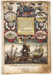 Titelseite der 2. franz. Ausgabe von Lucas Jansz. Waghenaers Seehandbuch („Den Nieuwen Spieghel der Zeevaert“,1596): Le Nouveau Miroir des vo(i)ages marins (...), Jean Bellère, Antwerpen 1600, Exemplar der Universiteitsbibliotheek, Amsterdam. 